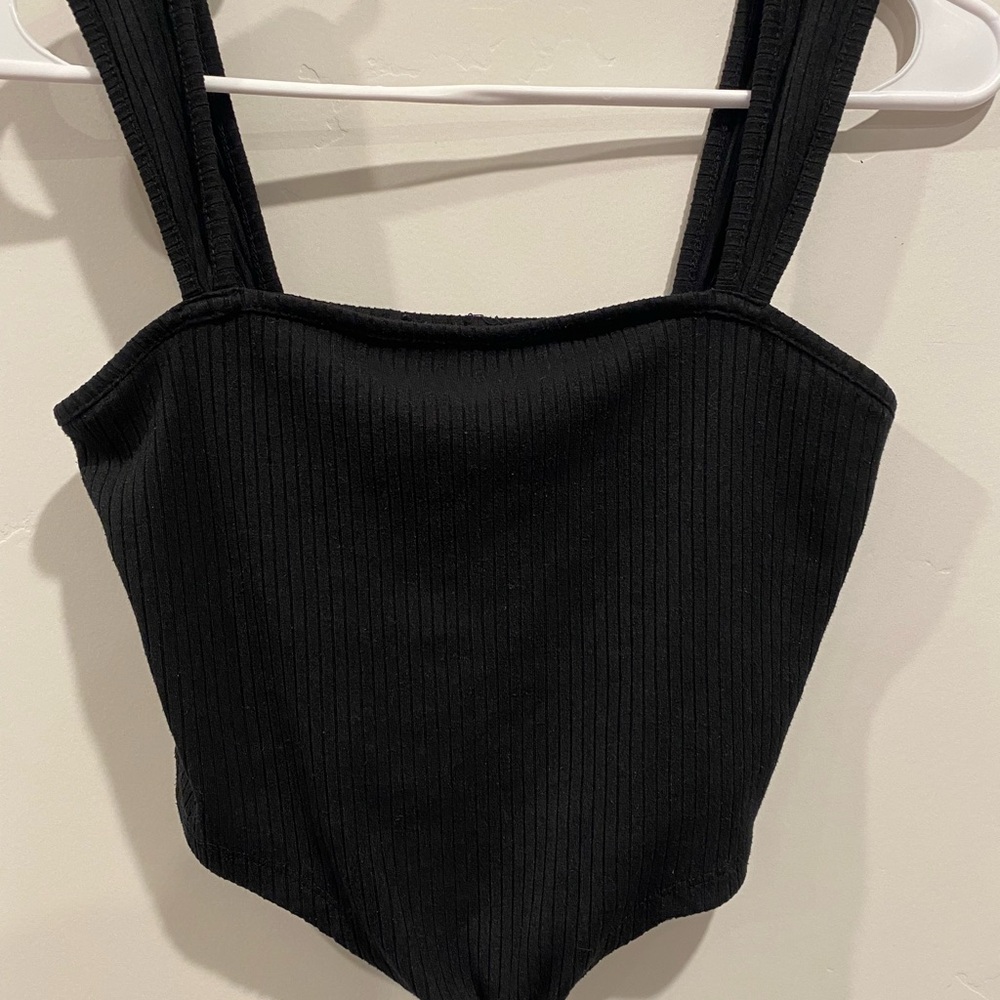 Black Ribbed Crop Top with Front Tie